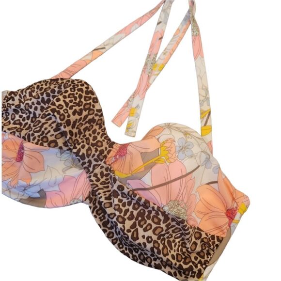 Victoria Secret Floral Leopard RIO TWIST BANDEAU HALTER PUSH UP SWIM TOP 34DD - Picture 5 of 10